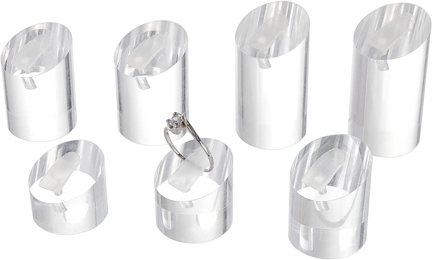 FINGERINSPIRE 7 Pcs Clear Acrylic Ring Display Stand (7 Heights, 0.7~1.8 inch) Column Ring Display Holder Ring Showcase Display Holder Jewelry Organizer for Trade Show Exhibit, Diameter 25mm
