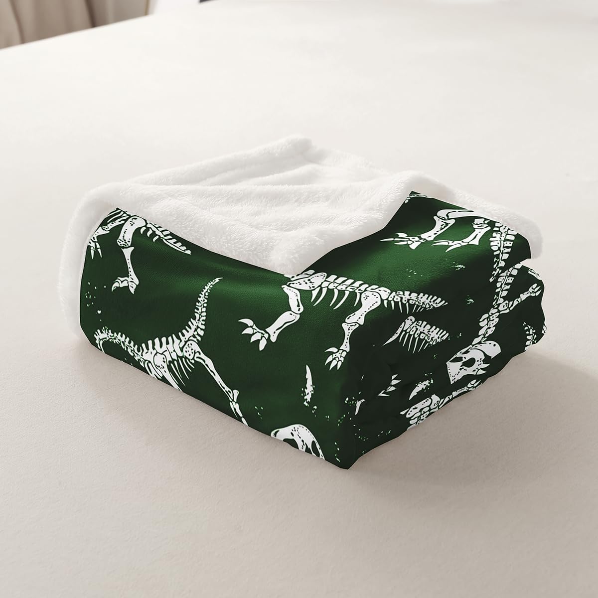 Erosebridal Manta Sherpa de dinosaurio fósil para niños, bebés y jóvenes, serie de animales antiguos, forro polar gótico de esqueleto, decoración de habitación de niños y niñas, ultra suave, manta de