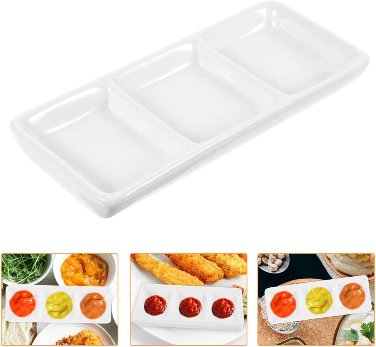 BESTonZON 3 Compartment Ceramic Sauce Dish, 5.9 Inch