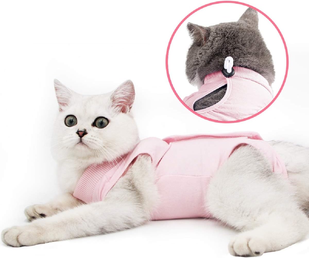 oUUoNNo Cat Wound Surgery Recovery Suit for Abdominal Wounds or Skin Diseases, After Surgery Wear, Pajama Suit, E-Collar Alternative for Cats (S, Pink)