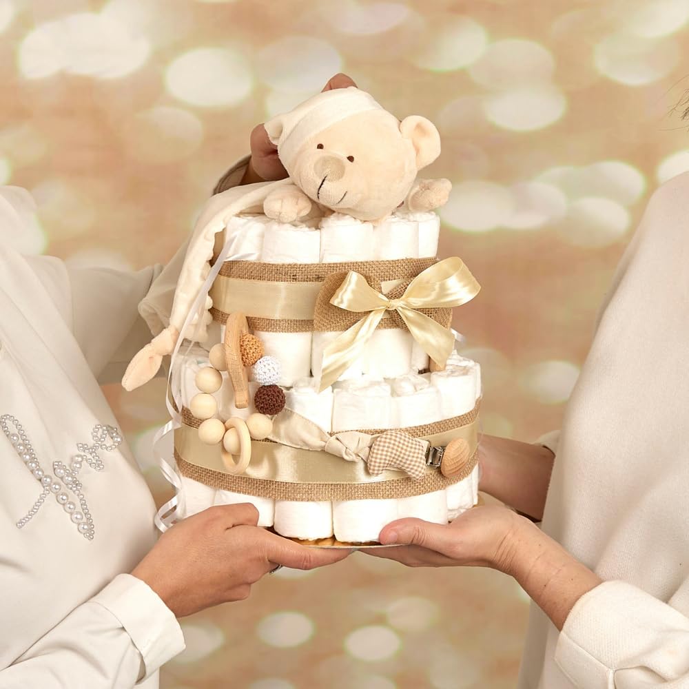 Tarta de Pañales DODOT | Pastel de Pañales para Bebés | Regalo Original para Recién Nacido | Regalo para Bebé Unisex | Modelo Beige Bear – MyLittleBabies