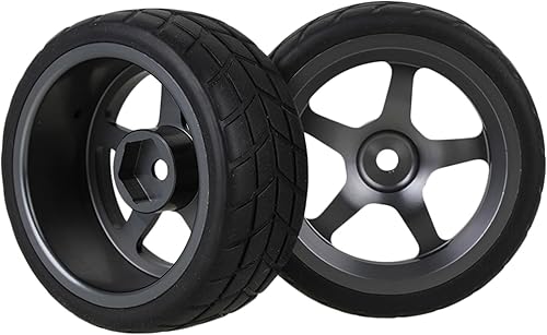 Miniatura 2 de Mxfans Llantas de aleación de aluminio gris de 5 radios y neumáticos de goma con patrón cuadrado negro para RC 110 On Road Racing Car Set de 4