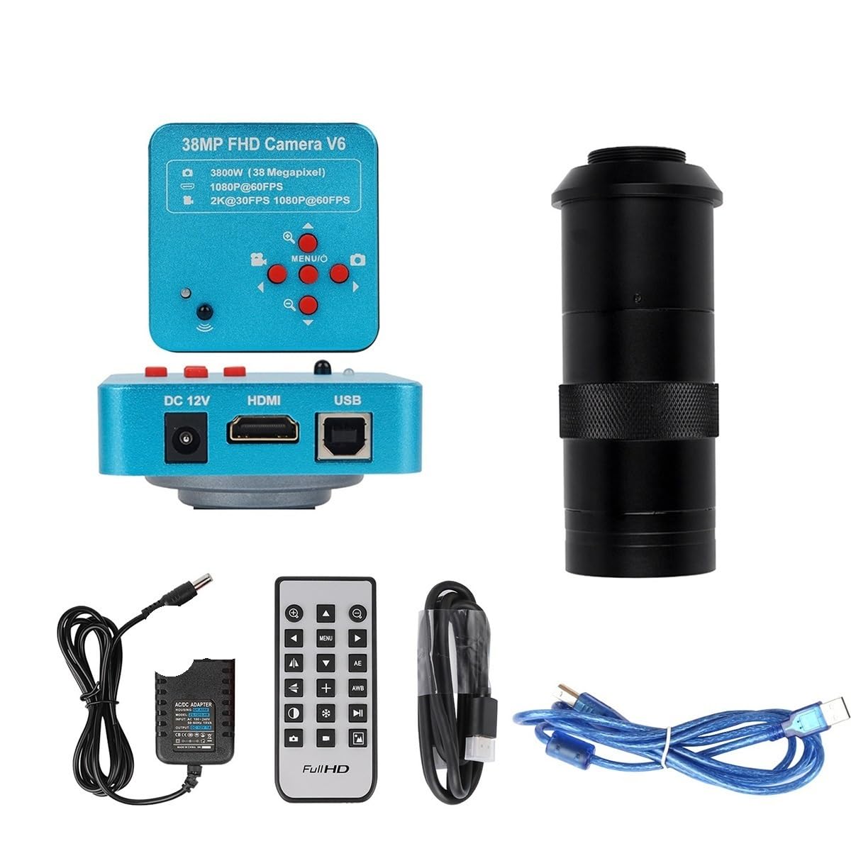 Mikroskop-Beobachtung 1 3 MP Digitalkamera-Set Monokular Mikroskop 130x oder 180x verstellbares Objektiv (38MP HDMI USB 130X)