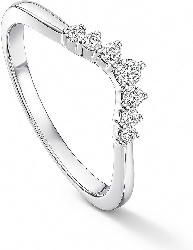 Sterling Silver CZ Ring Enhancer for Wedding Engagement Rings, Cubic Zirconia Chevron Curved Half Eternity Band Ring for Women