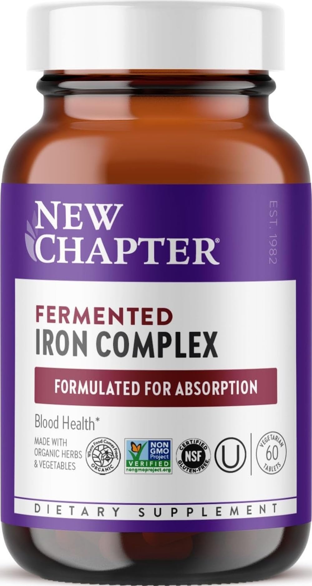 New Chapter Whole-Food Fermented Iron Complex, 60 Count 60 Count (Pack of 1)