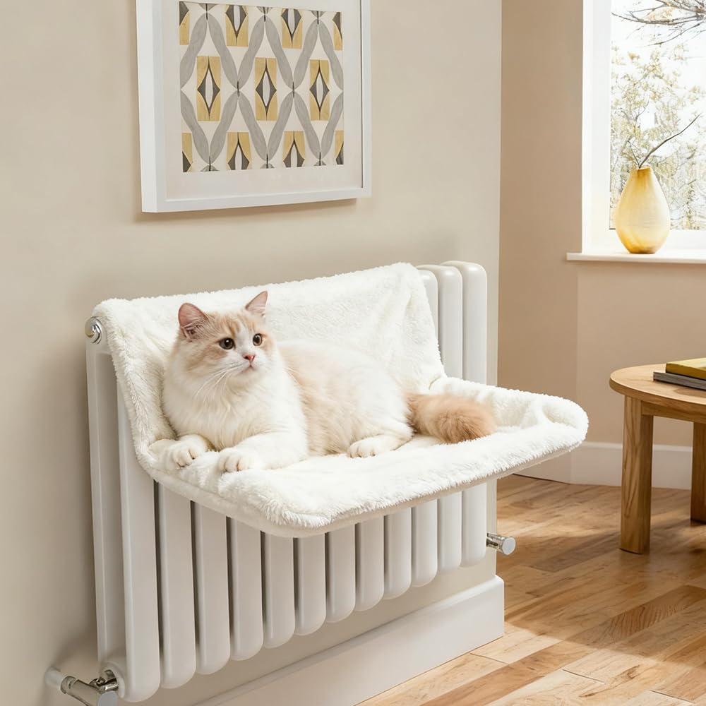 Amaca per Gatti Termosifone, Lavable Colgante Cuccia per Gatti, Lavable Cama Colgante para Gatos, Blanco Lana de Cordero Hamaca para Gatos Apto para Animales con un Peso Inferior a 8 Kg