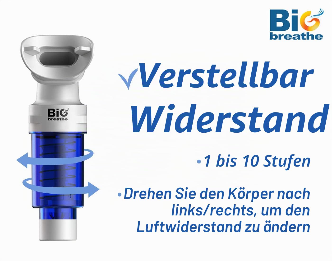 Bigbreathe IMT Mittel (Blau) | Inspirationsmuskeltrainer für Hobbysportler und Sänger, Atemtrainingsgerät, kompakt und leicht zu reinigen