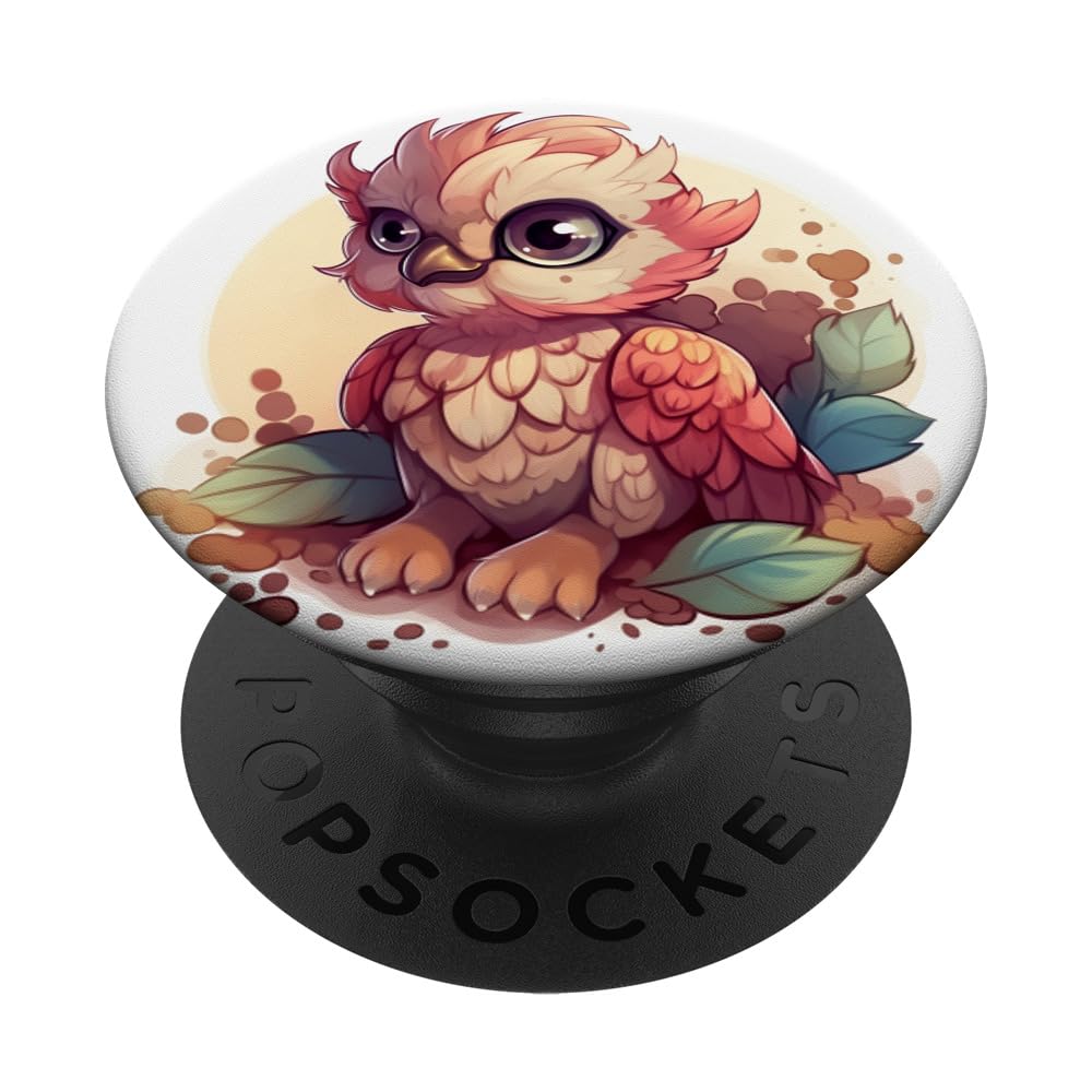 Chibi Griffin Mythical Pastel Baby Griffin PopSockets Swappable PopGrip, Black
