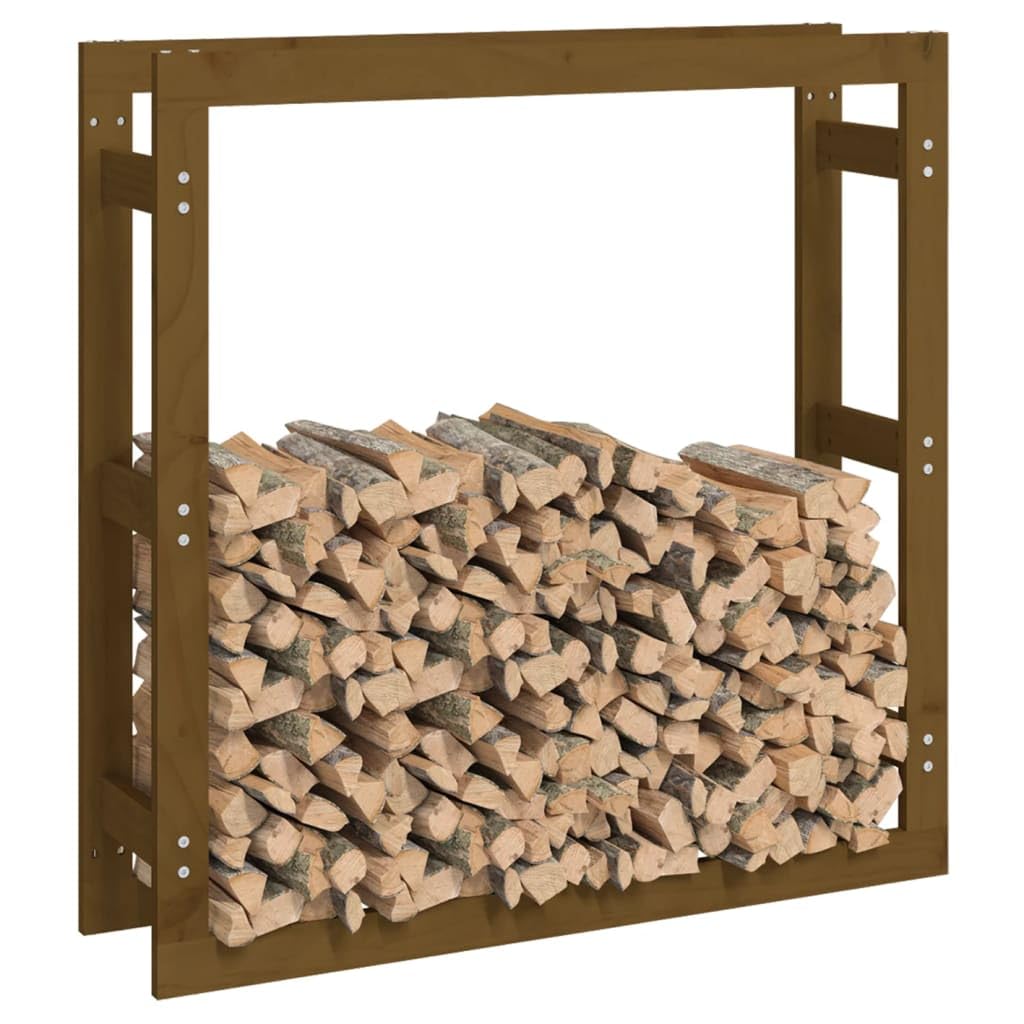 Kaminholzregal Honigbraun 100x25x100 cm Massivholz Kiefer Holzlagerung Holzständer für Kaminofen Brennholz Aufbewahrung im Wohnzimmer Garten Outdoor Indoor mit Stauraum