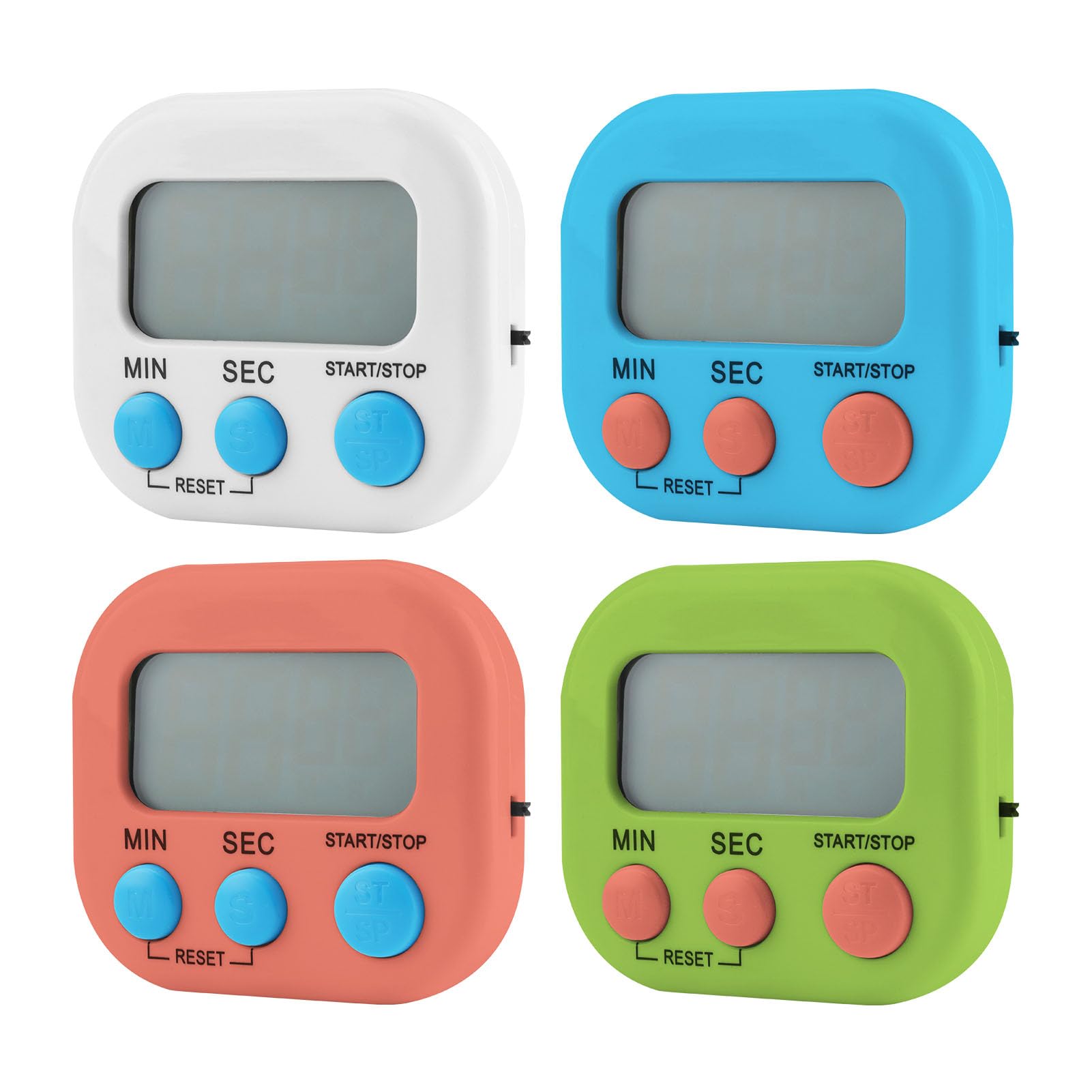 4 Pcs Digital Timer Kitchen Timer, Magnetically Attracted Countdown Stopwatch, with Loud Alarm and Large LCD Display, Battery Powered, for Cooking, Baking, Study, Gym, Kids Learning