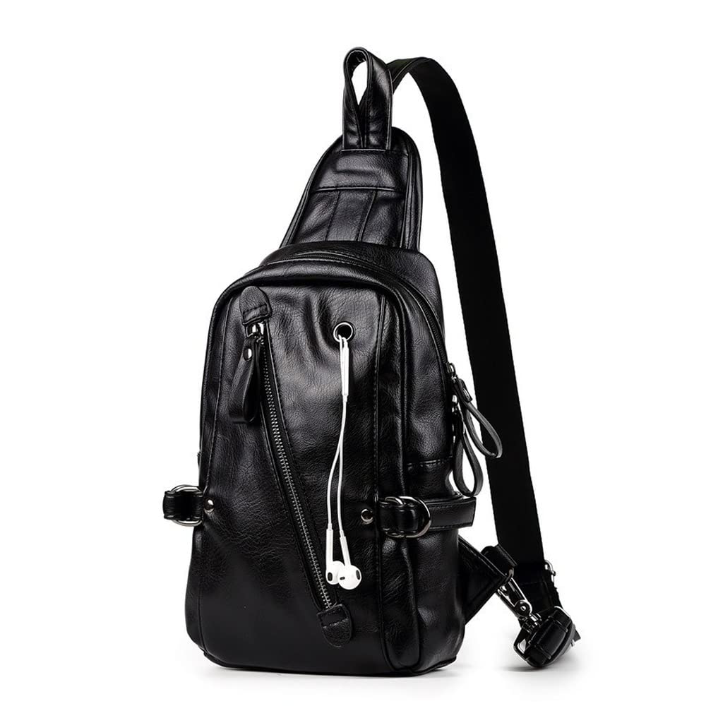 SCOFY FASHIONChest Pack Bag for Men Hiking Riding Crossbody Bag Vintage Sport Daypack Sling Bag for Traveling (Black)