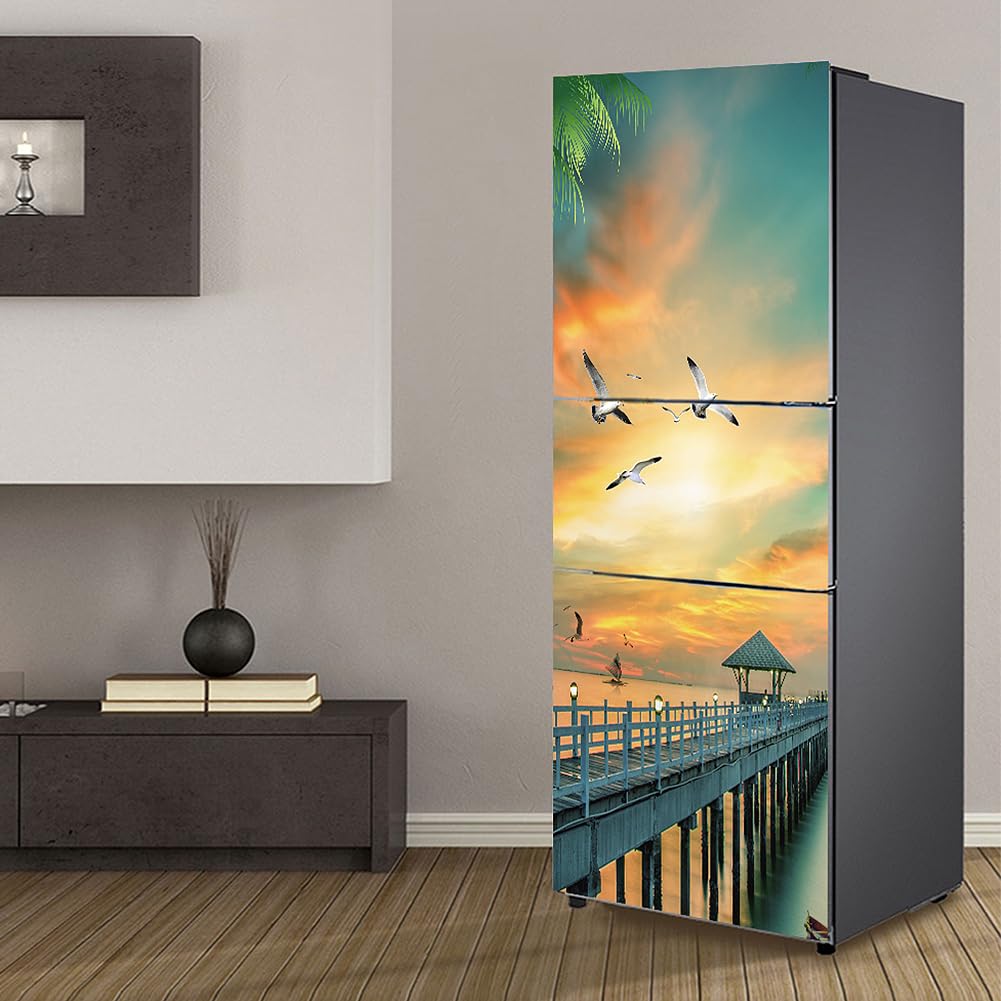Stickers autocollants pour frigo et déco murale de cuisine ambiance coucher de soleil