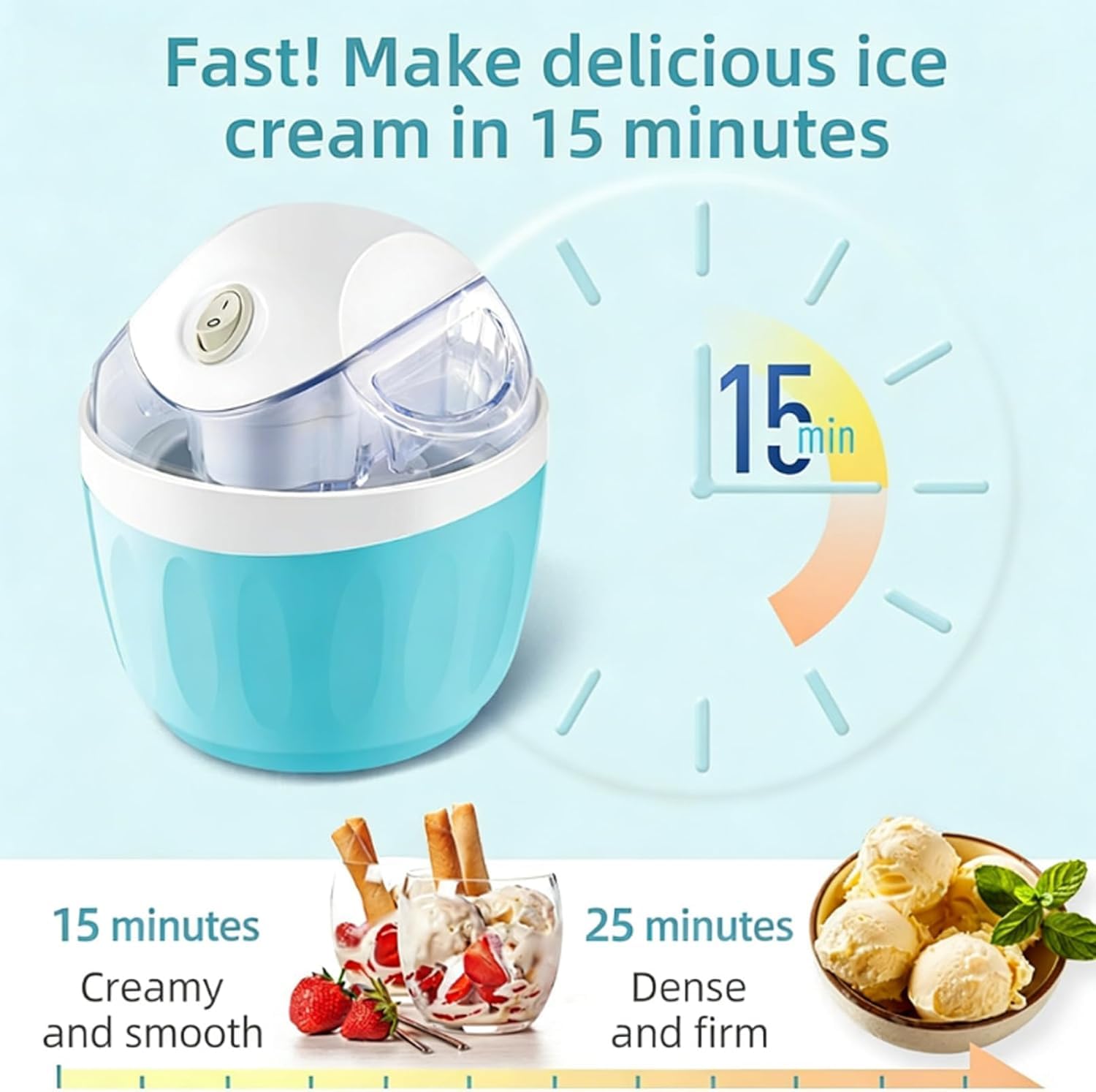 Kleine Mini-eismaschine Für Zuhause, Neue Persönliche Eismaschine 2026 Mit Ein-knopf-bedienung, Kompakte Elektrische Sorbetmaschine (500 Ml) Für Selbstgemachte Eiscreme Und Den Täglichen Blue*2