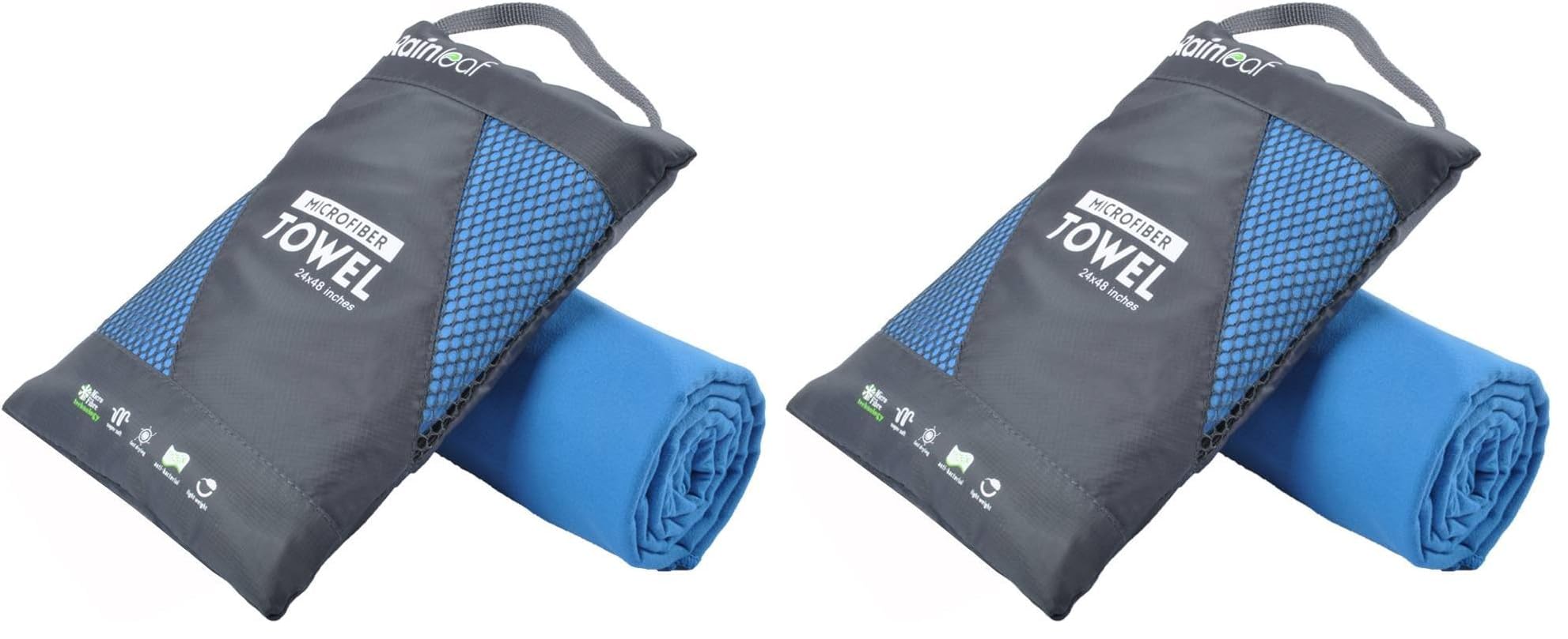 Rainleaf Microfiber Towel Quick Dry Camping &amp; Travel &amp; Gym Towel. Compact | Super Absorbent, Lightweight, Fast Drying. Suitable for Beach, Bath, Backpacking, Hiking, Swim.