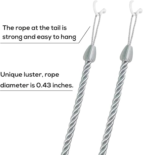Miniatura 3 de SLIFEOW Alzapaños de cuerda para cortinas colgantes, lazos largos para cortinas con 4 ganchos de metal para tornillos, cable de soporte