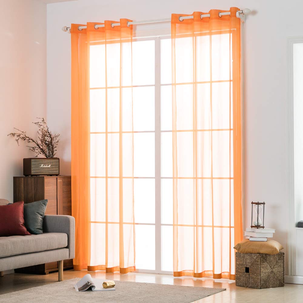 MIULEE 2 Panels Solid Color Sheer Window Curtains Smooth Elegant Window Voile Panels/Drapes/Treatment for Bedroom Living Room 55" Wx96 L Orange, Grommet Top - Image 3