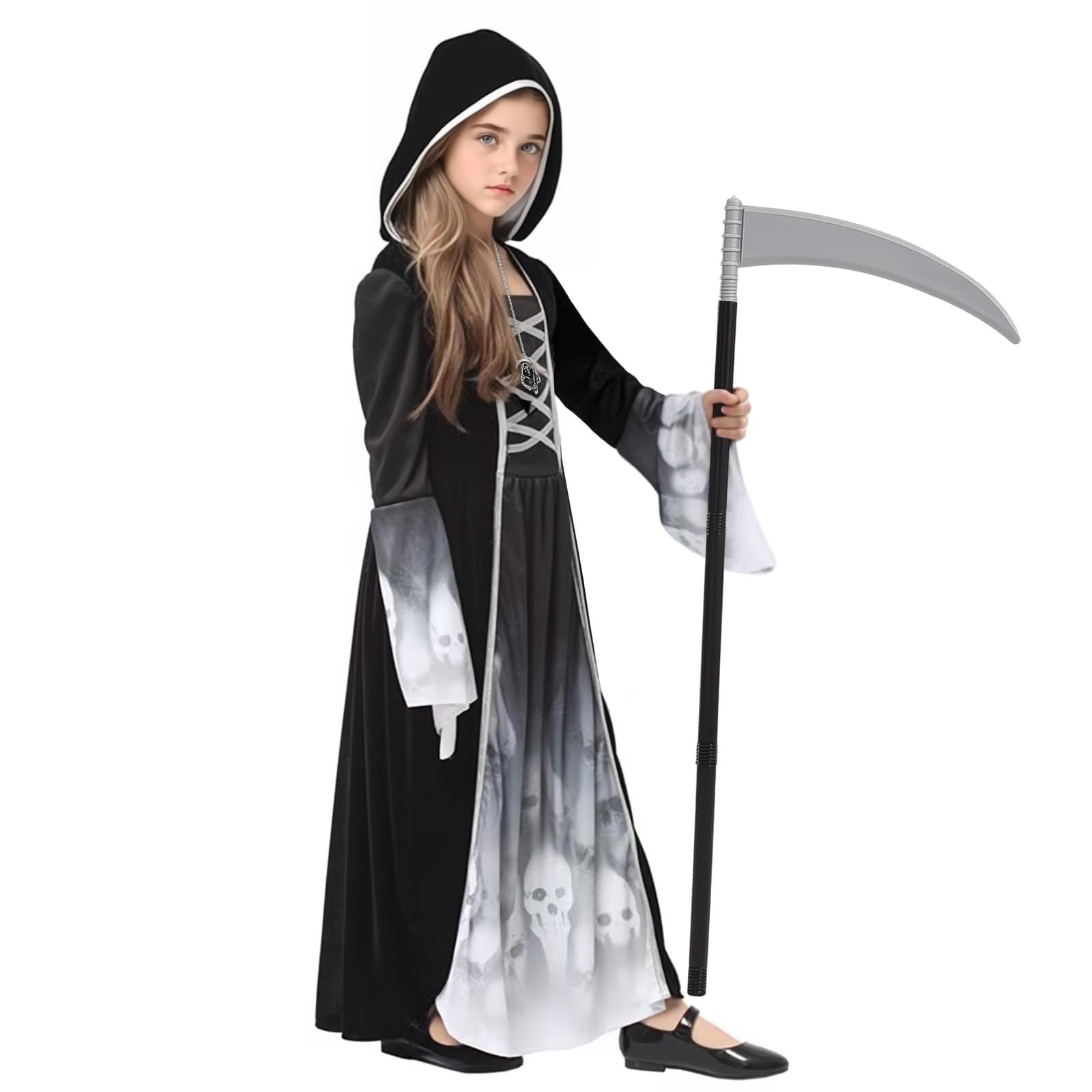 NebulaGlam Grim Reaper Costume Kids Girls, Halloween Reaper Costume Kids, Halloween Outfits for Girls Outfit Fancy Dress (M)