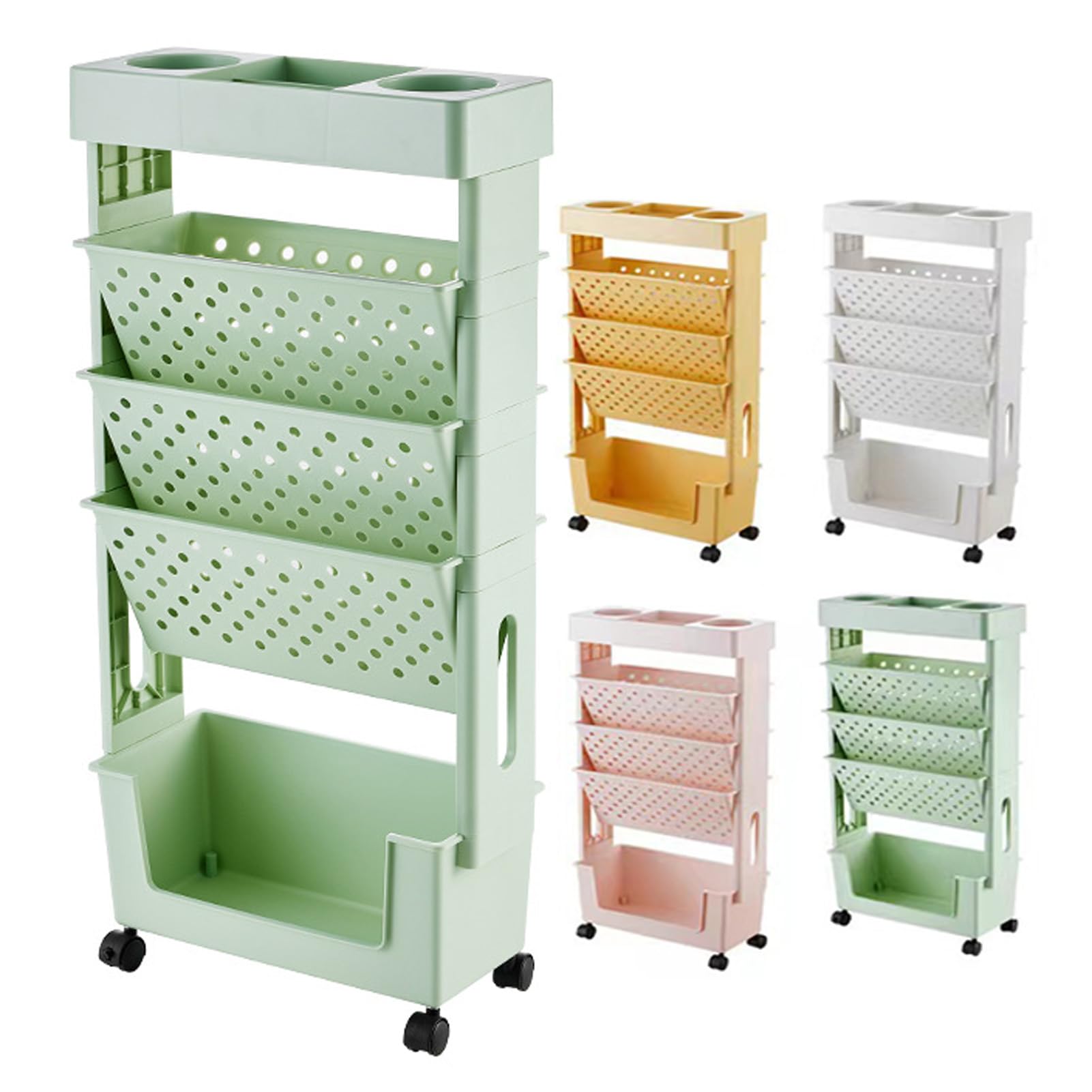 Carrito de libros delgado con ruedas para niños, 5 niveles, estantería móvil para manualidades, carrito de almacenamiento de manualidades, muebles de aula, ideal para escuelas y salas de juegos