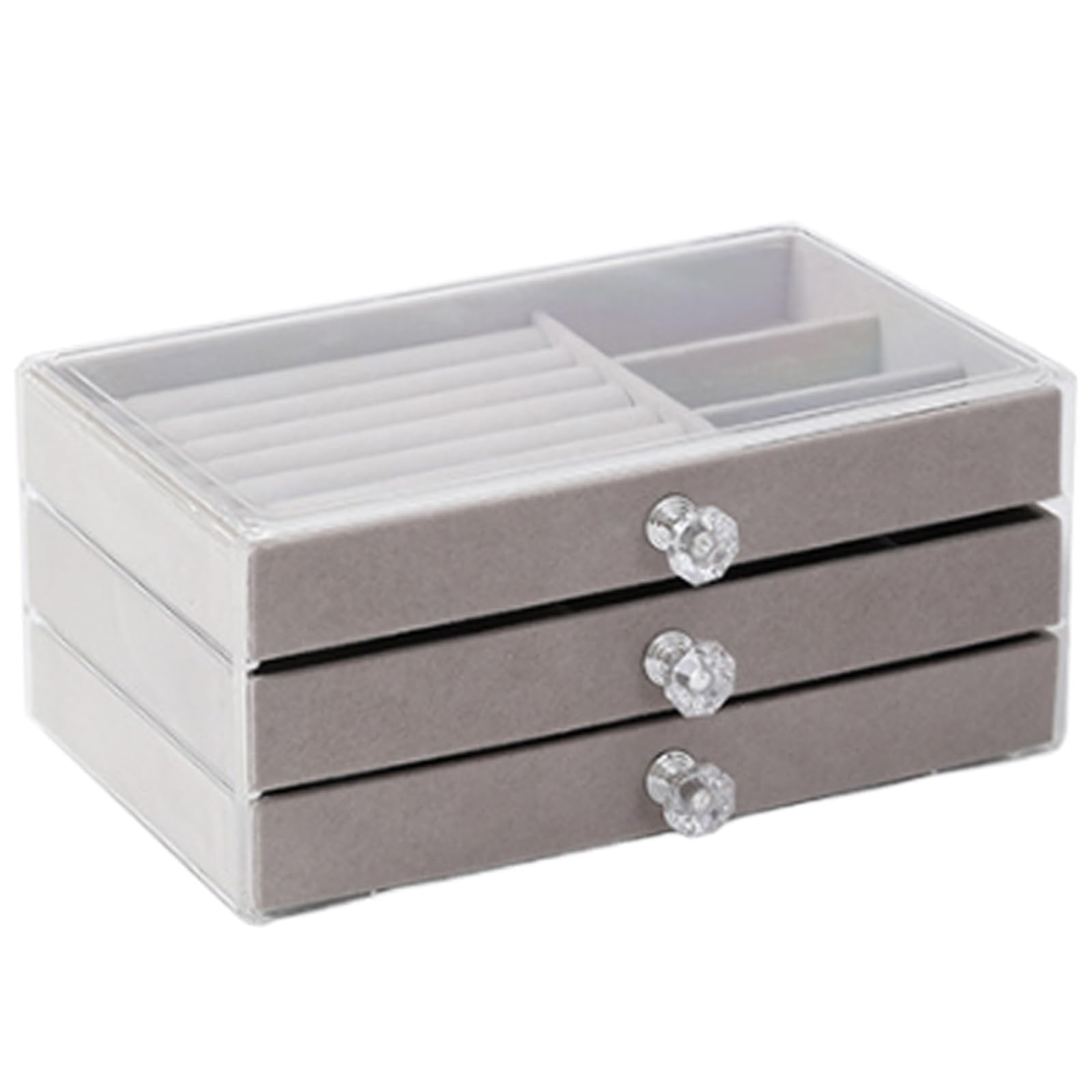 Acrylic Jewelry Box with Transparent Lid for Dressing Table (Beige)