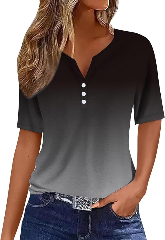 Tee Shirt Femme，T-Shirts Blanc Top Casual Col V，Shirts élégants imprimés pour Femmes Tee Tops de décolleté en V Noir Vetement Femme ete