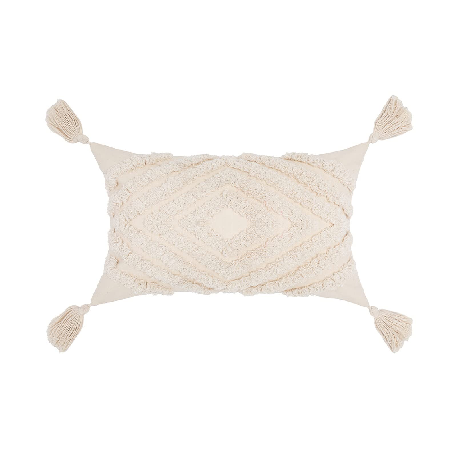 Vanderhome Diamond Decorative Square Throw Pillow Cases Lumbar Cushion Cover Moroccan Bohemian Tassel Tufted Lumbar Throw Pillow Covers Stripe Woven Pillowcases For Bed Couch Sofa Living Room 30X50cm