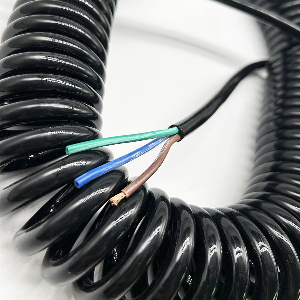 Cable flexible espiralado con muelle para enchufe, Alambre espiral de resorte estirable cuadrado de 3 núcleos y 4 mm, 1-2 metros(Stretch 2 meter)