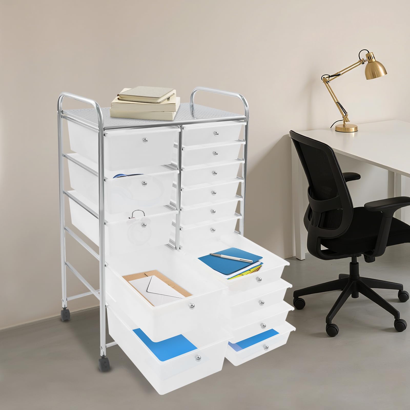 Carrello con 15 cassetti, organizer da cucina, multiuso per cucina, bagno, ufficio, camera da letto