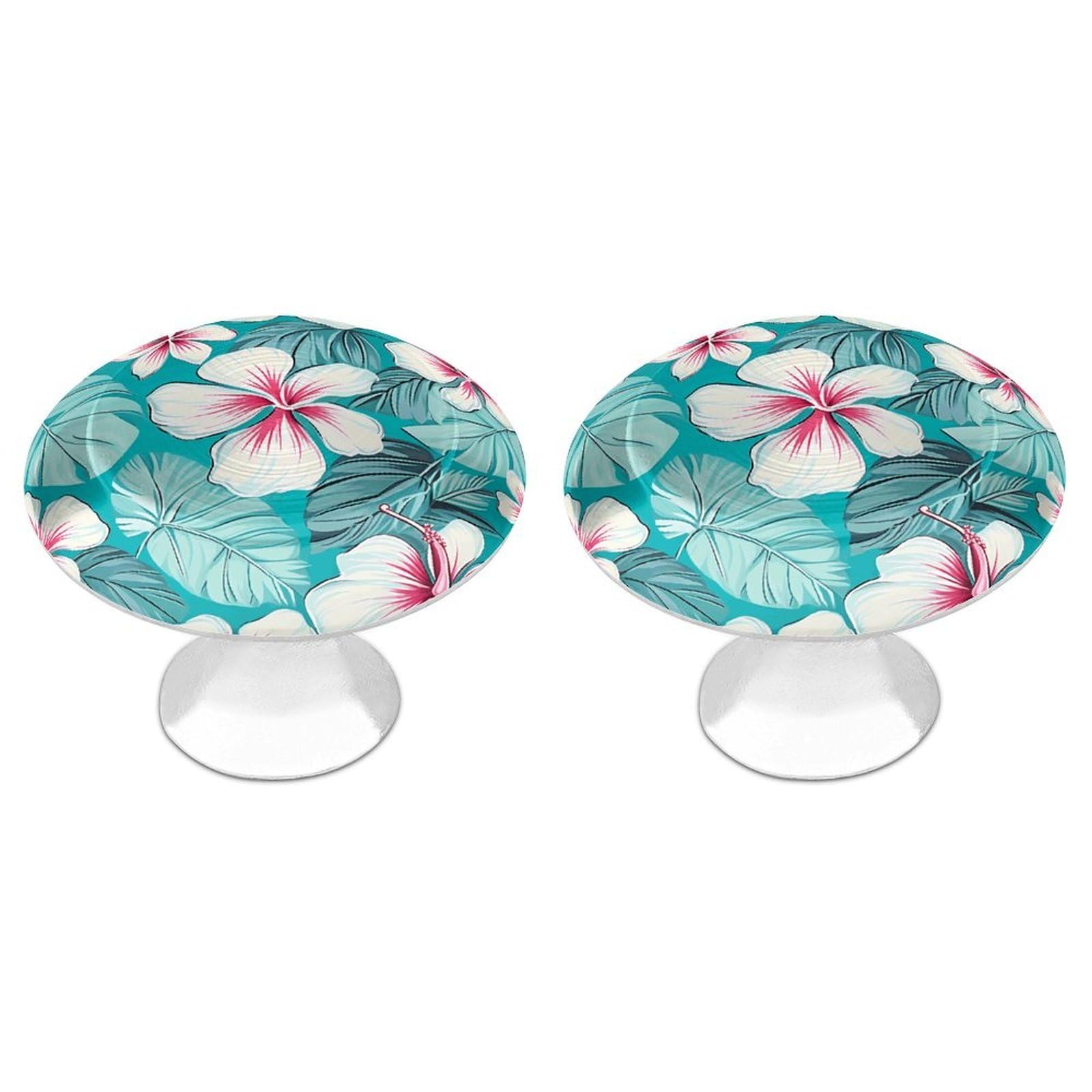 Fodpand White 2 Pack Cabinet Knobs 1.1 Inch Single Hole Drawer Pulls Handles Decorative Tropical Hibiscus Flowers Furniture Knobs For Dresser Kitchen Bathroom Cupboard Wardrobe Vanity Closet Door Hardware