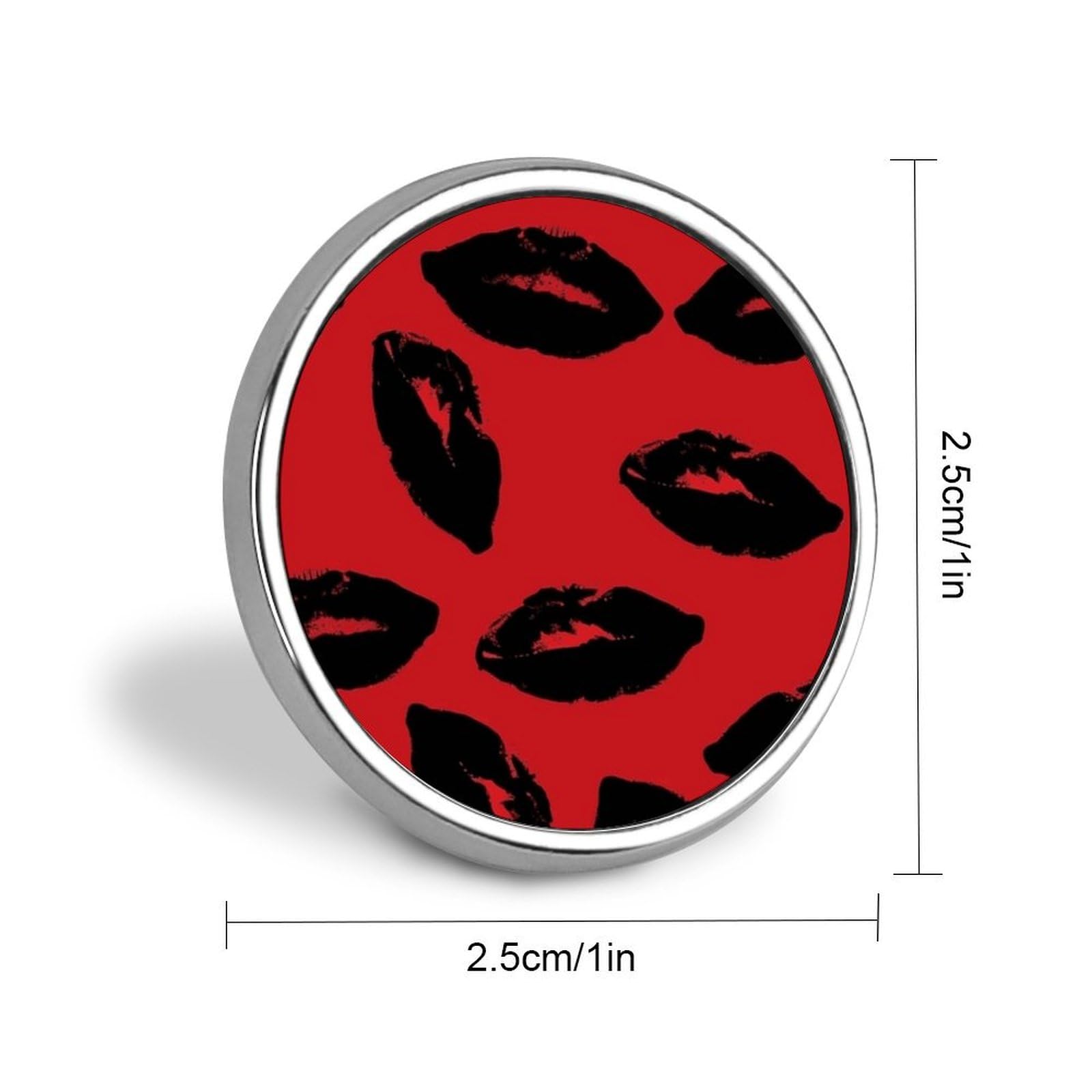 Exquisite Red And Black Lips Printed Round Brooch - A Must - Have Accessory for Trendy Women Ideal Gift for Valentine's Day, Birthday, Graduation