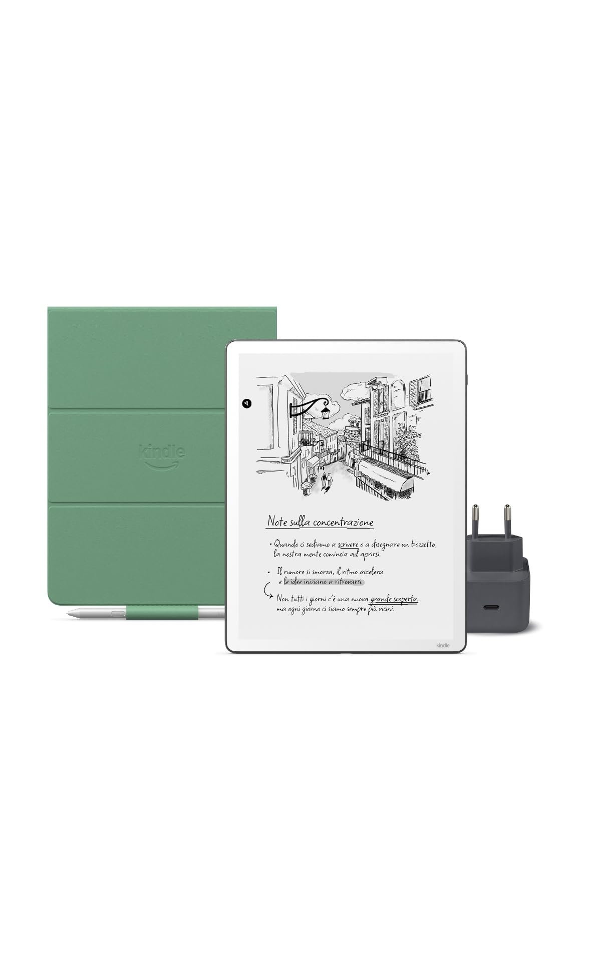 Amazon Kindle Scribe 64 GB (Grafite) + Penna Premium + Custodia | Materiali di origine vegetale (Verde Matcha) + USB-C Caricabatterie