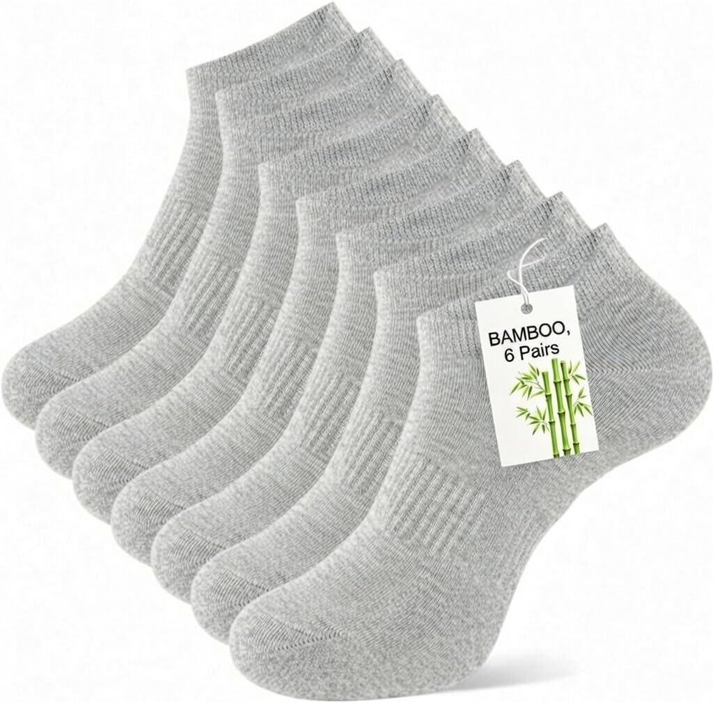 Onlybee Men's Grey 6 Pairs Of Bamboo Trainer Socks Ankle Sports Anti Blister Running Athletic Breathable Arch Support Walking Size Uk 6-11 (Uk, Numeric, 6, 11, Regular, Regular, )