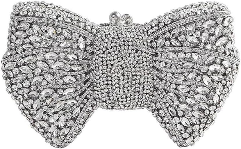 Women Luxury Bowknot Shaped Evening Clutch Sparkling Rhinestones Handbag for Banquet Wedding Party