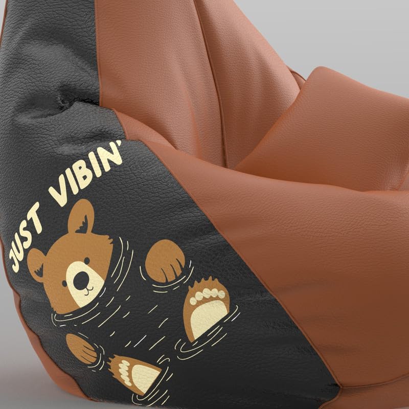 Image of Biggie Bean Bag with Beans Filled XXXXL Bean Bag with Free Cushion and Footrest - Official : PrintZen Combo (Matching Color : Printed, Just Vibin-Tan)