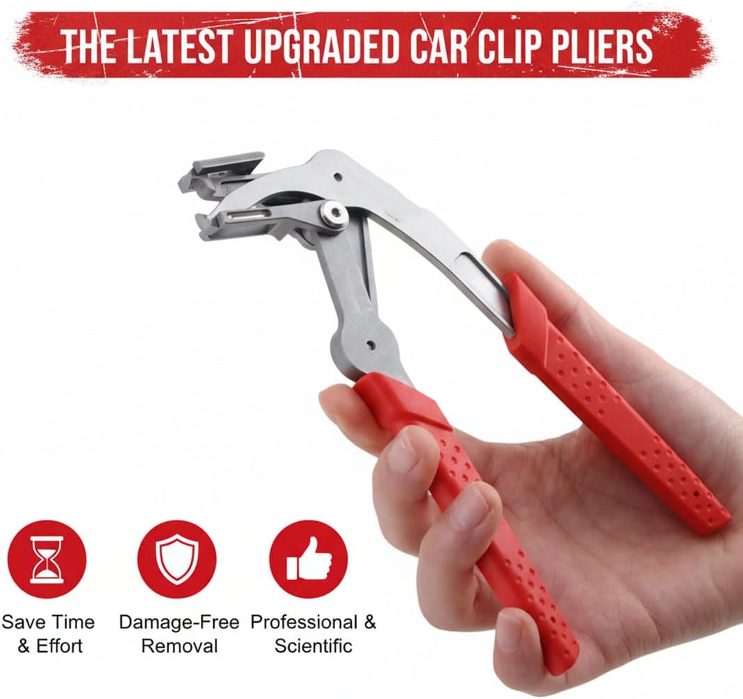 Car Clip Pliers & Auto Trim Removal Tool, Heavy Duty Panel Clip Removal Pliers, Spring-Loaded Plastic Fastener & Push Pin Rivet Remover for Automotive Door Panel Interior, Damage-Free (3)