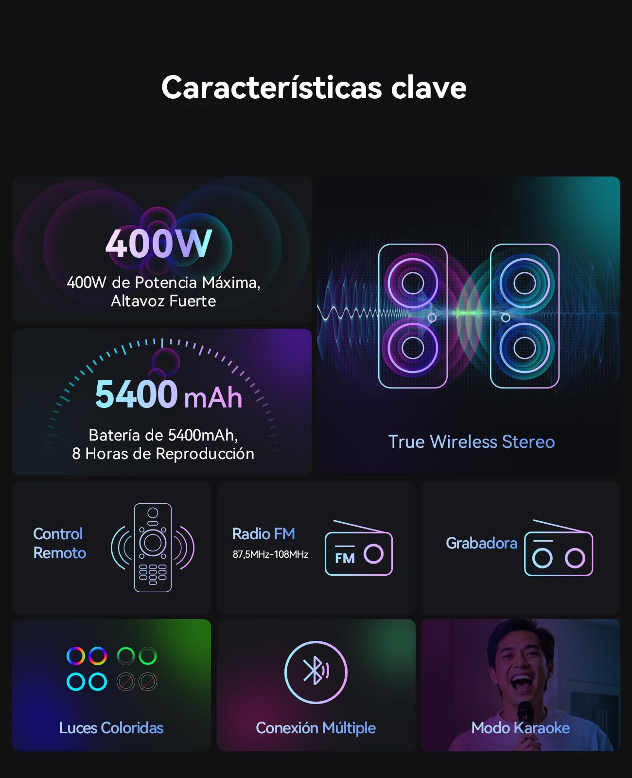 Máquina De Karaoke GKD60 Con 2 Micrófonos, Altavoz Bluetooth De 50 W