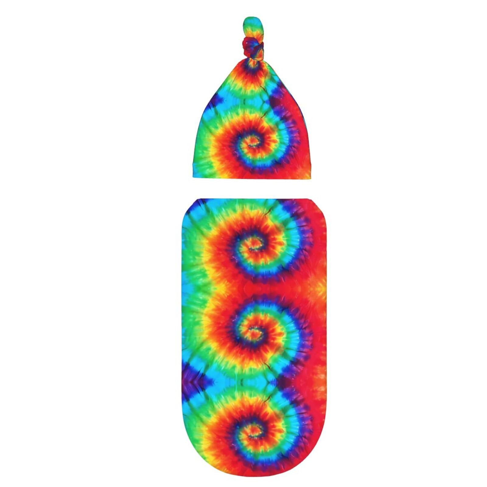 BLWSLC Tie Dye Hippies Baby receiving blanket, newborn swaddle bag with hood set, suitable for both boys and girls