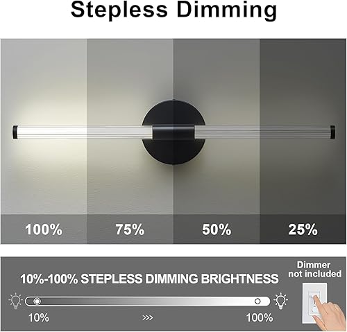 Miniatura 7 de Lámpara LED de baño, moderna luz negra para tocador sobre espejo, lámparas de pared acrílicas para sala de estar, dormitorio, brillo de mesita de