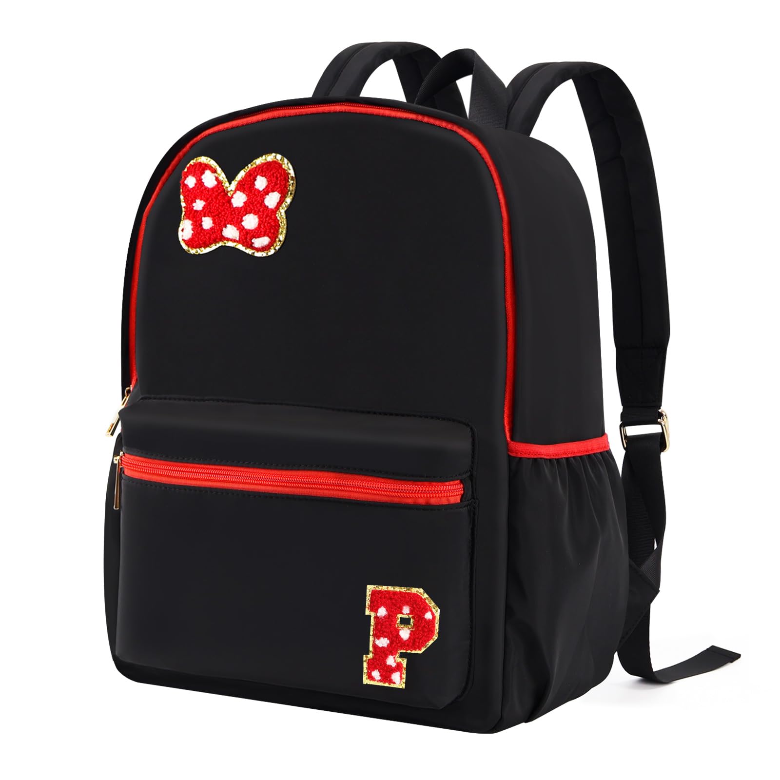Preppy Initial Bow Mouse Backpacks for Girls 14.6 Inch, Black Kids Backpacks Ages 3-10 for Park Travel Preschool Elementary School, Lightweight