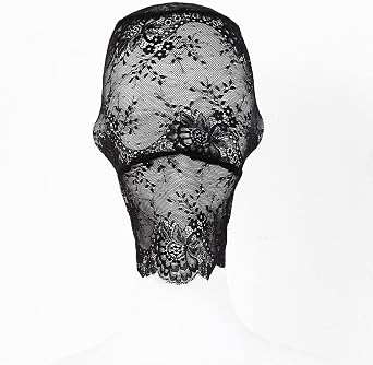 Lace Full Face Masquerade Mask Mesh Headwear Rave Hollow Out Head Covers Black Body Chains Halloween See Through Costume Party Outfits