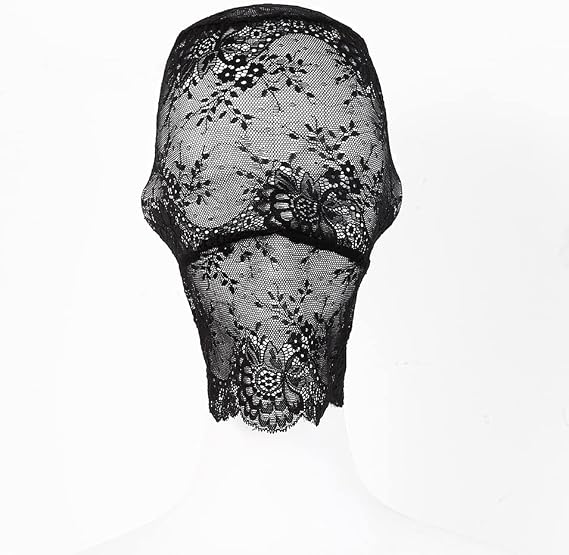 Lace Full Face Masquerade Mask Mesh Headwear Rave Hollow Out Head Covers Black Body Chains Halloween See Through Costume Party Outfits