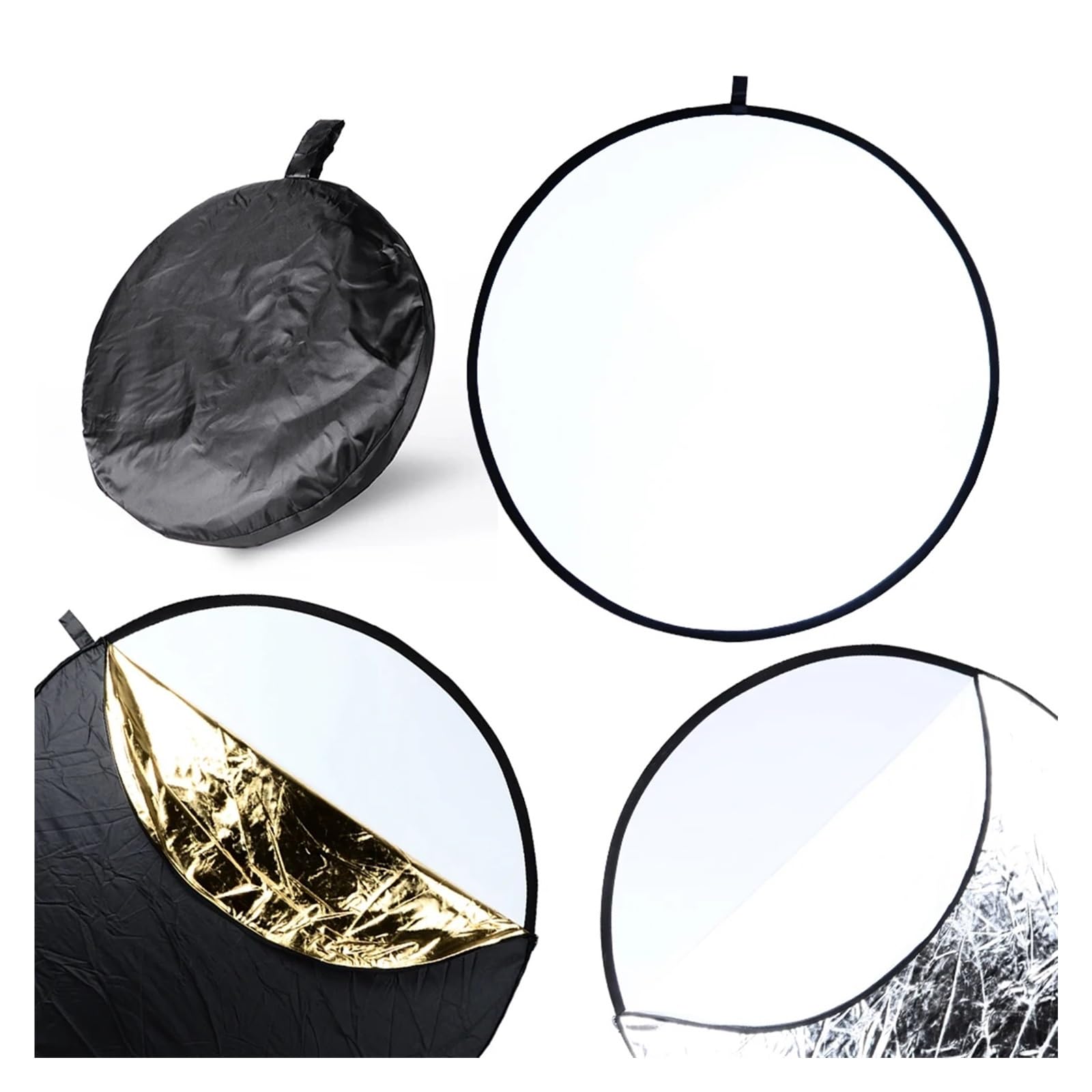 Reflector Plegable Reflector de Plata, Oro Blanco, portátil, Plegable, luz Suave, Redondo, fotografía for Estudio(Silver Gold -60CM)