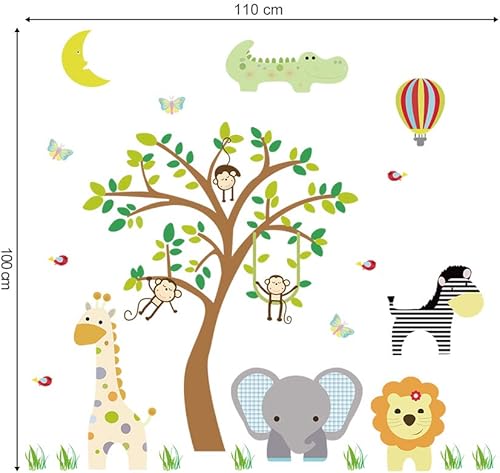 Miniatura 5 de Calcomanías de pared de animales de la selva, elefante, jirafa, vinilo, decoración de pared para niños, dormitorio infantil