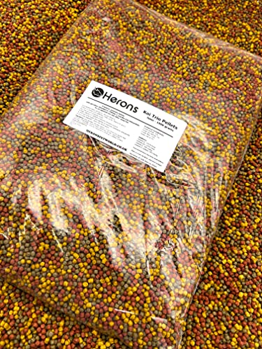 HERONS - Koi Trio Pellets 3mm Premium Koi Fish Food For Japanese Koi and Other Pond Fish Prebiotic Pellets With Spirulina Omega 3 Amino Acids Colour and Growth Enhancing - 1Kg
