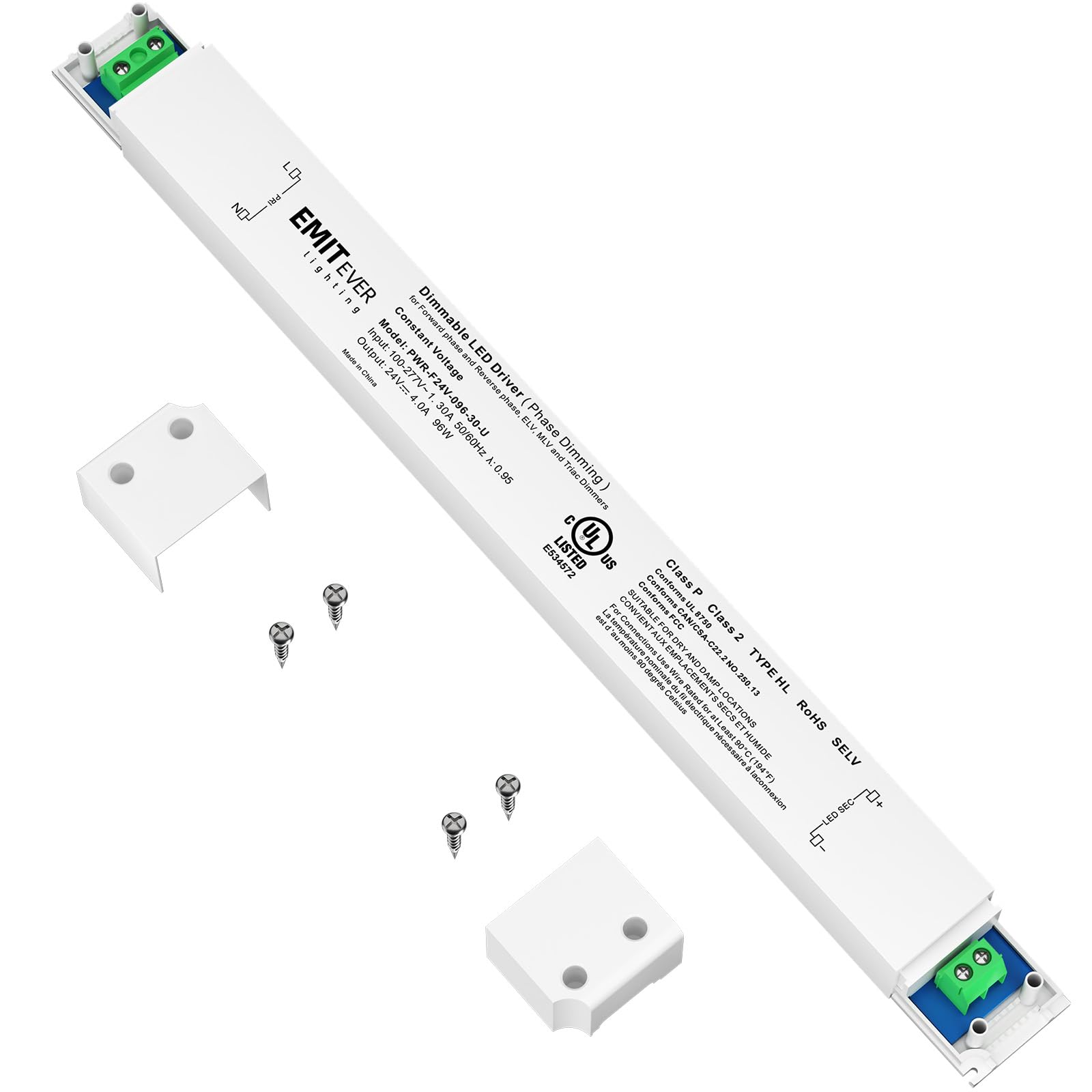 EMITEVER 96W Slim Triac Dimmable LED Driver,Power Supply 100-277V AC to 24V DC, 0-100% Dimming Transformer for LED Lights,Compatible with Lutron and