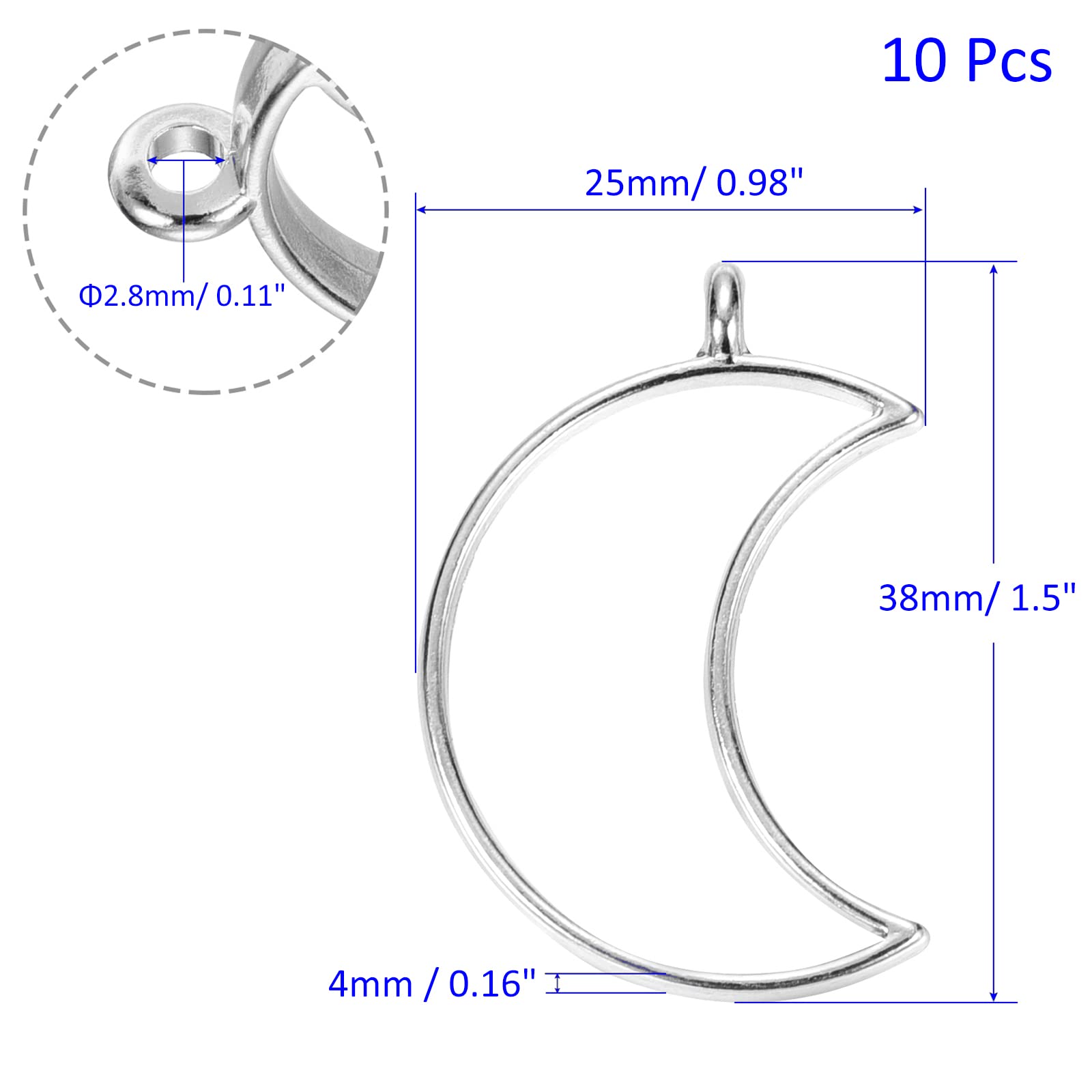 M METERXITY 10 Pack Open Bezels for Resin - Hollow Frames Alloy Moon Shaped, Apply to DIY Crafts Pendants Pressed Flowers (Silver Tone) - Image 3