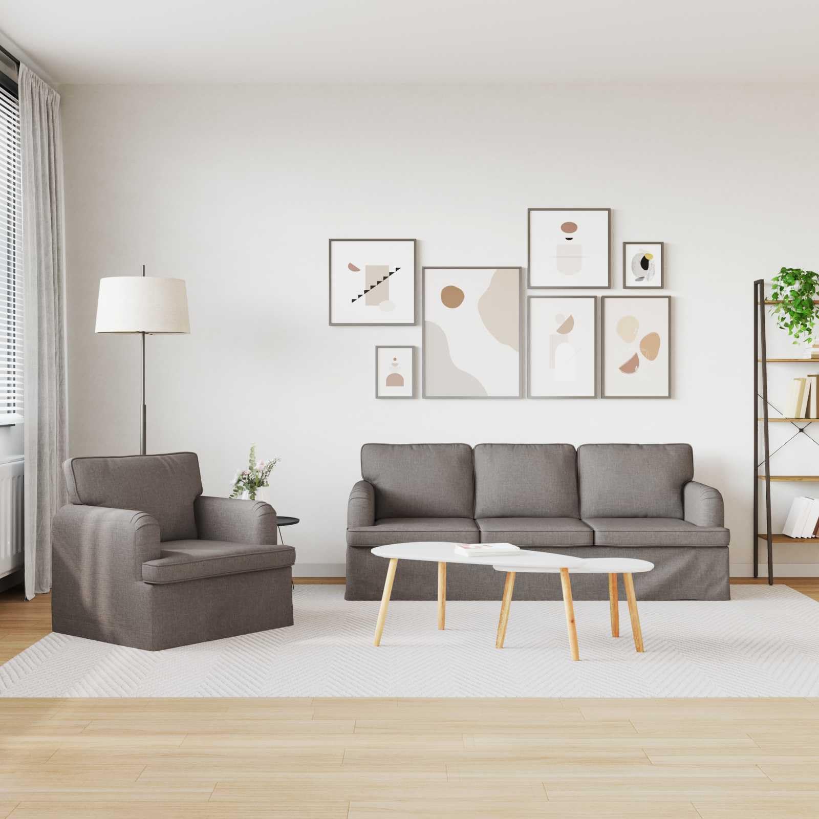 2-częściowy zestaw kanapy w kolorze szarobrązowym (taupe), sofa narożna z poduszką i podłokietnikami, 201 x 80 x 85 cm, zestaw wypoczynkowy do salonu i pokoju gościnnego