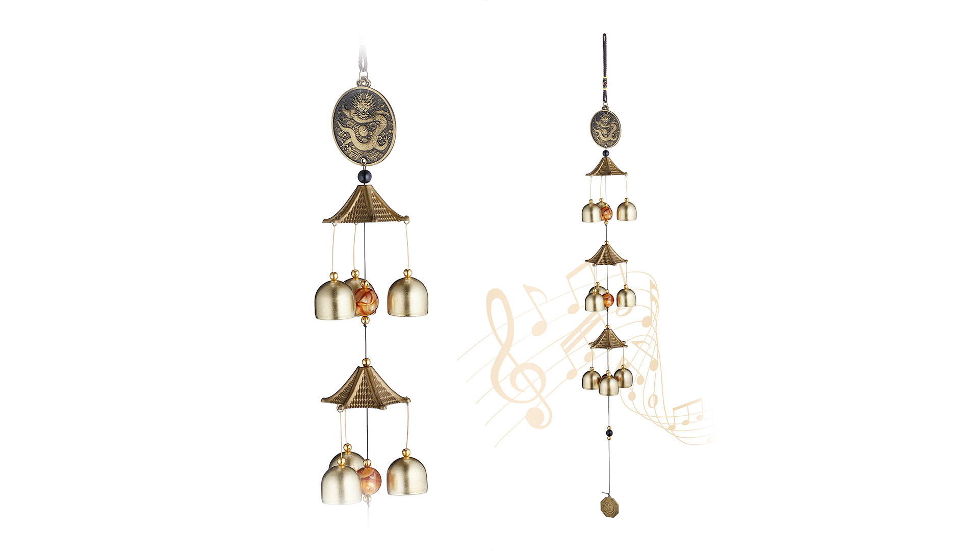Guador Fengshui Bell, 2 Stuks Vintage Draak Vis Fengshui Bel Zegen Feng Shui Wind Chime Gift Chinese Vis Metalen Bell Opknoping Charm Voor Thuis Tuin Opknoping Decor Twee Stijlen