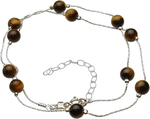 Miniatura 2 de Collar de cadena italiana de plata de ley de 0.236 in con cuentas de ojo de tigre ajustable