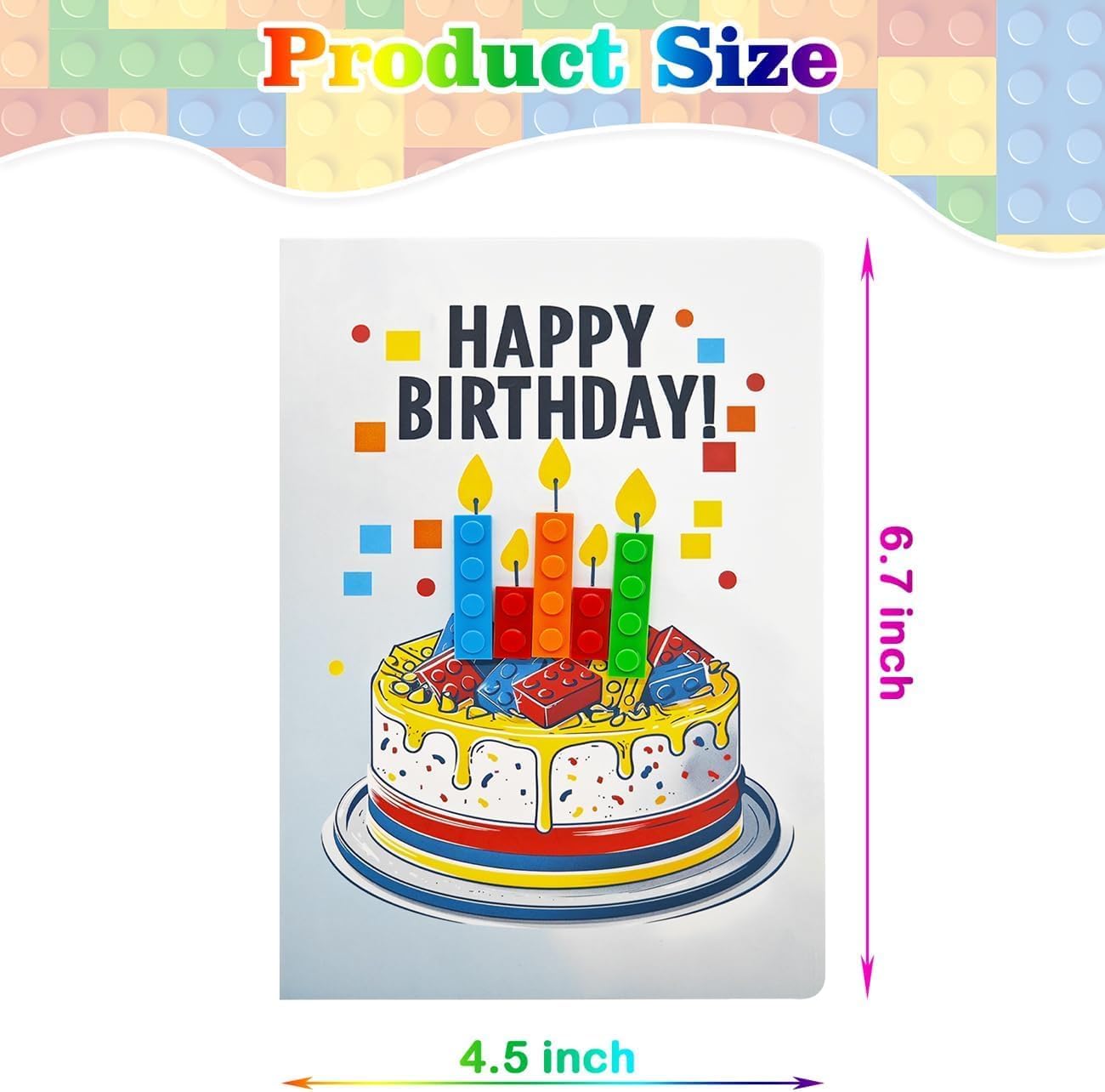 Building Block Birthday Cards 3D Birthday Cards Blank Birthday Card Brick Candle Friends Theme Funny Best Friend for Kids Boy Adult