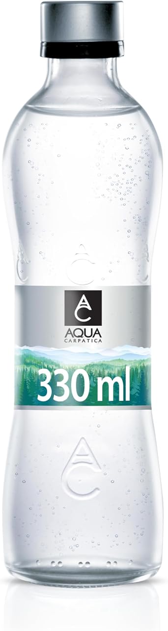 AQUA Carpatica Glass 330ml x 12 - Pure Natural Sparkling Mineral Water for Optimal Hydration, Nitrate-Free, Abundant in Calcium & Magnesium, Naturally Alkaline, Enriched with Natural Electrolytes
